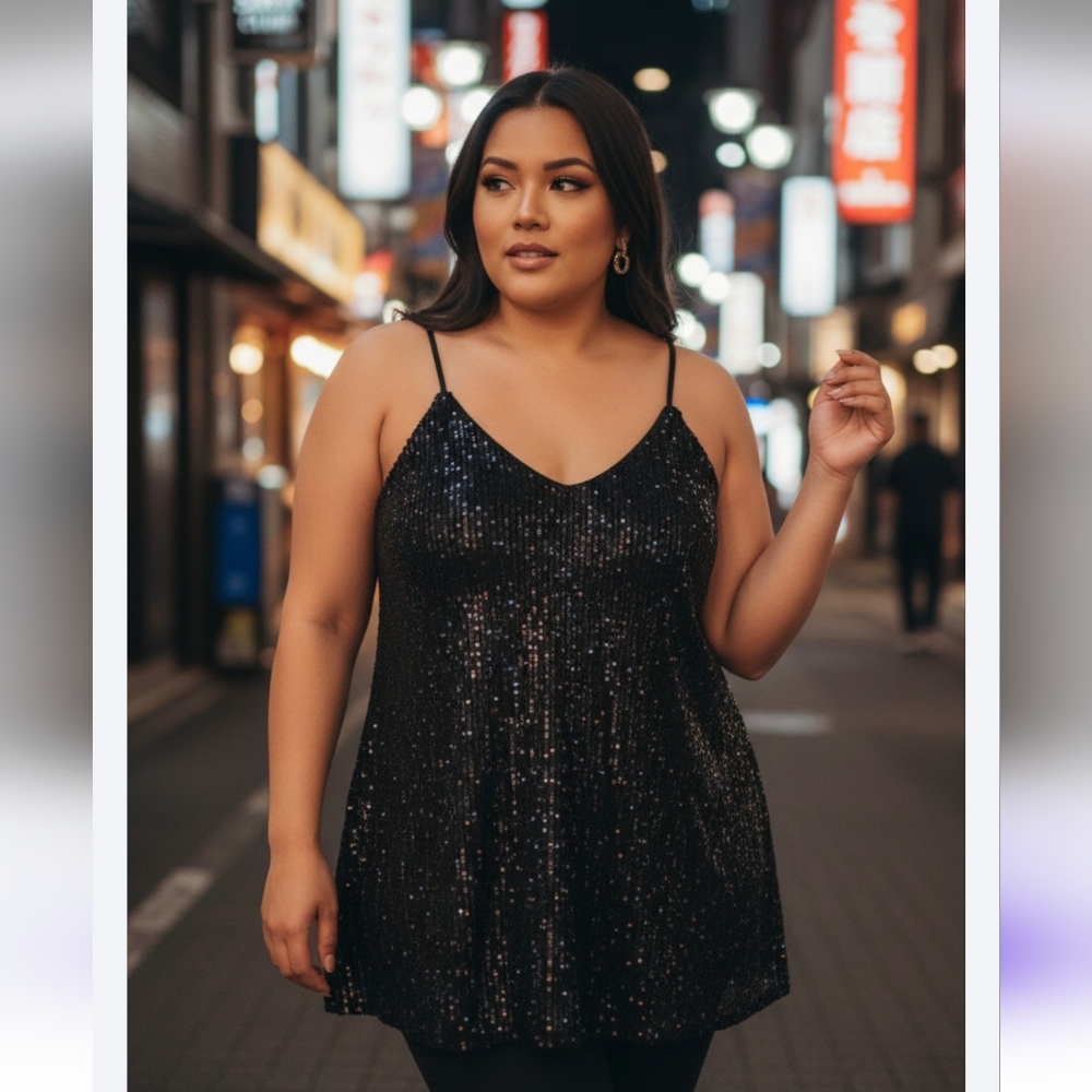 🎉Black Sequin Halter Top